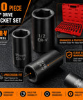 Heavy Duty 1/4 Inch Drive Impact Socket Set With 50 Pieces Sae And Metric Deep Shallow 6 Point Cr-V Bits For Auto Motorcycle Repair Plus Household Fixes, 10mm socket and red case