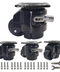Self Leveling Swivel Caster With Ratchet Handle And Retractable Plate For Workbenches And Machines Heavy Duty Industrial Casters With Nylon Wheels And Leveling Feet For Stable Positioning Black TD60F 2200lbs