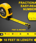 Yellow 10 Ft Steel Tape Measure With Easy To Read Fractional Markings In Feet And Inches A Handy Tool For Measuring Windows Doors And Cabinets Inside And Outside Measurements