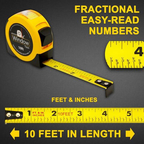 Yellow 10 Ft Steel Tape Measure With Easy To Read Fractional Markings In Feet And Inches A Handy Tool For Measuring Windows Doors And Cabinets Inside And Outside Measurements