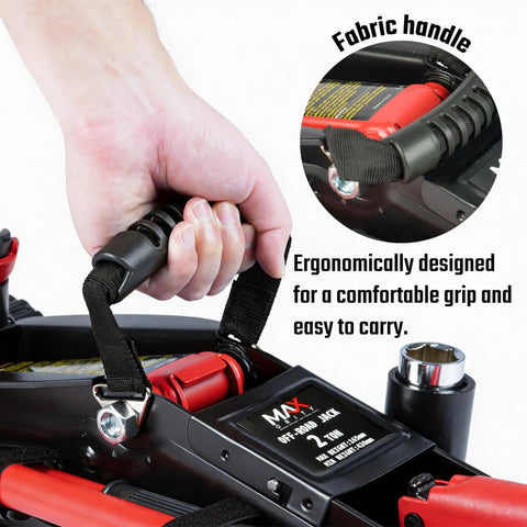 4400 Lb Hydraulic Off Road Floor Jack With Big Wheels For Trucks SUVs And ATVs, dual piston quick lift fabric handle detail