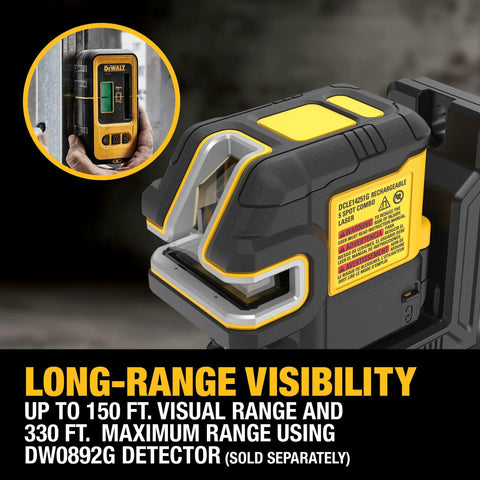 Pro Grade Green Cross Line Laser Level Kit With 5 Spot Laser USB Rechargeable Remote Control Self Leveling Adjustable Brightness Includes USB Cable Bracket And Tripod Compatibility 150 Ft Range black and yellow laser level with long-range visibility