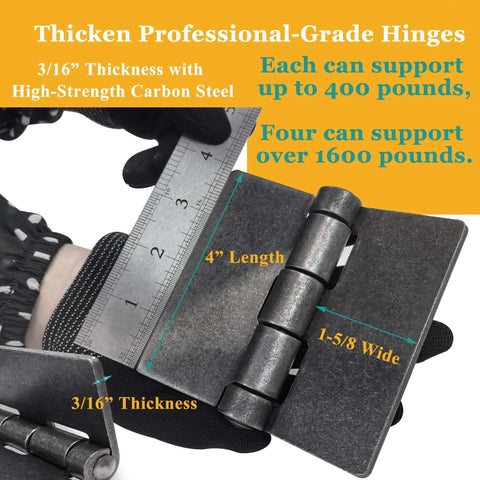 Weld-on hinges, heavy-duty steel, 4-1/2 x 4-1/4 in, 3/16 in thick, gray, 4-pack