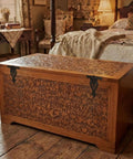 Wooden chest in a bedroom with Set of 4 Antique Cast Iron T Hinges 5.3 Inch Built Tough Heavy Duty Black Powder Coated Flush Mount Hinges