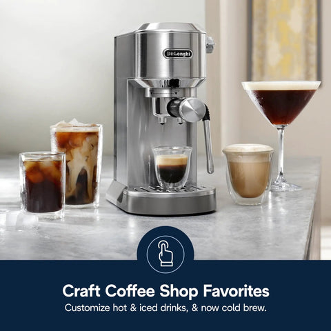Dedica Duo Compact Espresso Machine With Milk Frother Wand For Espresso Cold Brew Hot And Iced Coffee Cappuccinos Lattes