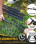 Hands assembling poles for All-In-One Backyard 3-In-1 Net Set For Volleyball Badminton And Pickleball With 17Ft Adjustable Height Net.