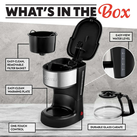 Five Cup Coffee Maker With One Touch Brew Pause And Serve Function Keeps Warm As You Sip Stainless Steel Accents Black Finish
