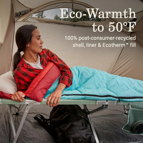 Eco Warmth Sleeping Bag For Adults 30 40 50 Degree Fahrenheit Cool Weather With 100 Percent Recycled Shell And Liner Ecotherm Fill