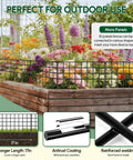 No Dig Garden Fence Panels For Outdoor Yard, 30 Rustproof Metal Barriers, shown as garden edging with flowers in raised bed.