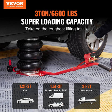 Three Ton Triple Bag Air Jack with Six Steel Tubes Lifts Up To 17.7 Inches in 3 To 5 Seconds Fast Pneumatic Lift for Cars lifting vehicle