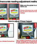 Battery Load Tester For 6V And 12V Vehicles And Marine Gear, Alternator Tester With Voltmeter And Alligator Clips, Checks Battery Health, Starter Current, And Charging System Across Cars, RVs, Motorcycles, ATVs, Boats. Instruction graphic showing meter zero adjustment with screwdriver.