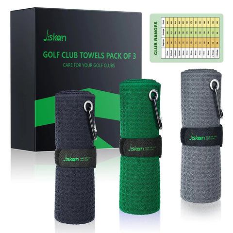 Golf Towel Set Of 3 16x16 Waffle Microfiber Towels With Carabiners And Hooks Includes Club Range Card And Gift Box