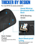 Travel Money Belt With RFID Blocking And Sweat Proof Heavy Duty Buckle Anti Theft Waist Wallet Stash detailing RFID shield and mesh back