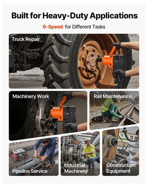 One Inch Pneumatic Impact Wrench Equipped With Twin Hammer Action pumps out torque for truck repair and machinery work.