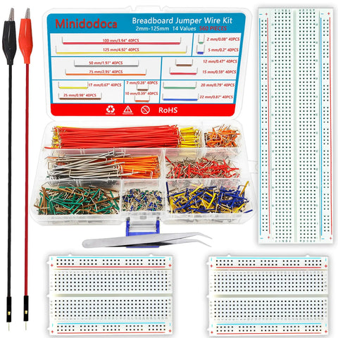 Extensive 560 Pcs Jumper Wire And Breadboard Kit With 14 Lengths, 830 Tie Point Breadboard, Two 400 Tie Point Boards, Tweezers