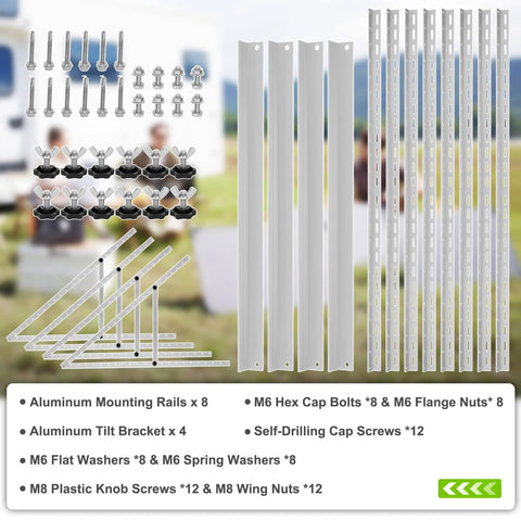 Hardware components of 4 Pack 45 Inch Adjustable Solar Panel Tilt Mount Brackets With Foldable Legs For 45 Inch Panels
