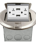Round Pop-Up Floor Box Kit With 6 Inch Diameter Cover 20A Tamper-Resistant USB Receptacle Watertight Gasket Front View