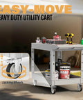 Heavy Duty Utility Rolling Tool Cart With 1000 Lb Capacity, Flat Top Plastic Cart With Two Trays And Easy Rolling Wheels