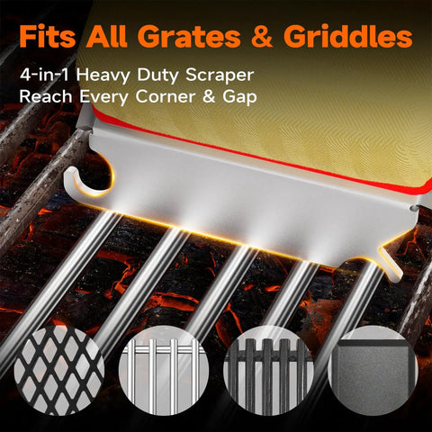 Safe No Wire Grill Brush With Scraper For Outdoor Grill Cleaning Steam Safe Cleaner Replaceable Head Works On Cast Iron Stainless Steel Porcelain And Ceramic Grates Red in use on grill
