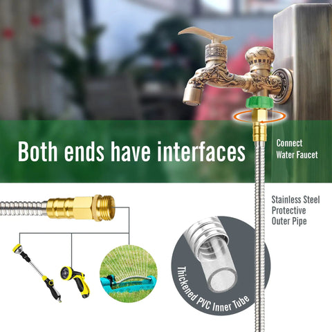 304 Stainless Steel Garden Hose 20 Ft with Female To Male Metal Connector No Leakage Both Ends Have Interfaces
