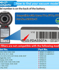 Detail of Dyson V10 Vacuum Filter Replacements 2 Pack With Cleaning Brush For V10 Cyclone Series label and compatibility info.