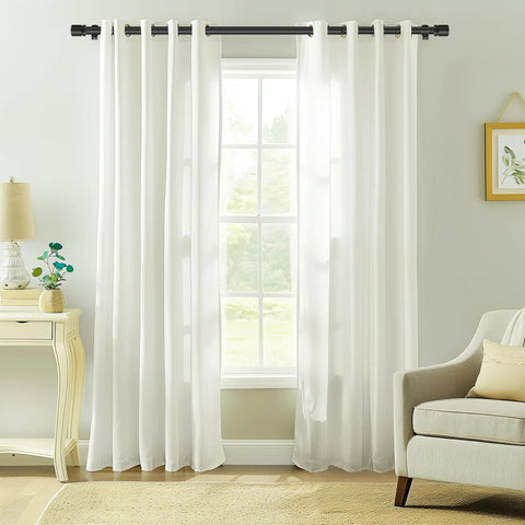 Heavy Duty Black Curtain Rod Set With Adjustable Length From 32 To 58 Inches, 1 Inch Diameter, Rustproof Metal Pole And Brackets