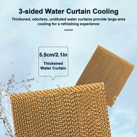 Thickened water curtain for Heavy Duty Evaporative Portable Air Cooler With Beastly 2943 Cfm Airflow And 13.2 Gallon Tank.