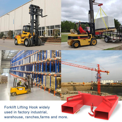 Forklift Lifting Hook With Red Powder Coat, Heavy Duty Swivel Crane Hook For Dual Pallet Forks, 6600 Lb Capacity on forklifts
