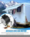RV Air Conditioner Fan Motor With Capacitor 1/4 HP 3 Speed Beefed-Up Replacement for Dometic Brisk Air II shown with camper