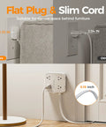 Surge Protector Power Strip With Eight Outlets And USB C Plus USB A Ports 5 Ft Flat Plug Extension Cord 1250W 900J Protection in use