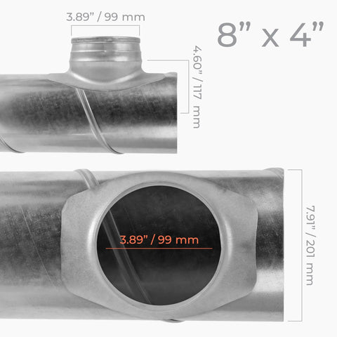 Round 90 Degree Duct Splitter Saddle Takeoff For 8 Inch Duct With 4 Inch Outlet Branch Connector Heavy Duty Galvanized Steel