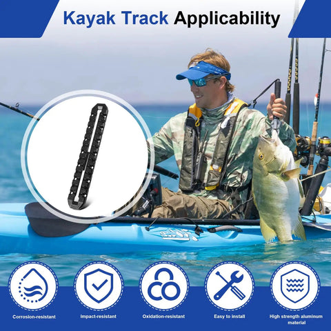 12 Inch All In One Kayak Gear Track Mount Rail System For Fishing Rod Holders Cup Holders Paddle Holders And Anchor Cleats With 14 Holes 2 Pack Accessory Track Mount For Most Kayak Tracks, black ABS track rail on fishing kayak