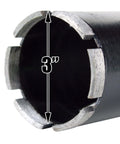 Steel Dragon Tools 3in dry diamond masonry core drill bit, end view; black body with segmented diamond cutters