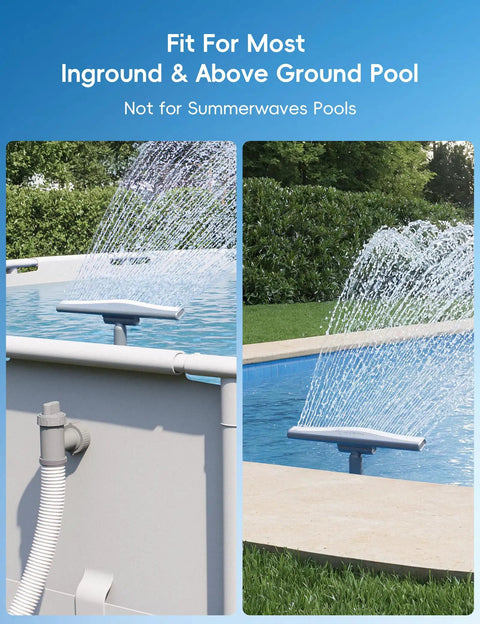 Whale Tail Pool Fountain Sprinkler For Above Ground And In Ground Pools With Adjustable Wide Waterfall Spray, gray finish