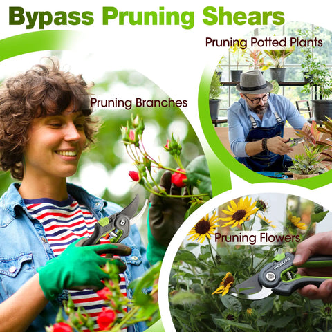 Two Pack Garden Pruning Shears Kit With Eight Inch Bypass Pruner And Six And A Quarter Inch Straight Tip Pruner in use