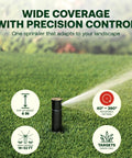 Top Tier No Hassle Gear Driven Rotor Sprinkler Head Two Pack 4 Inch Pop Up Lawn Watering System in grass with adjustable spray arc.