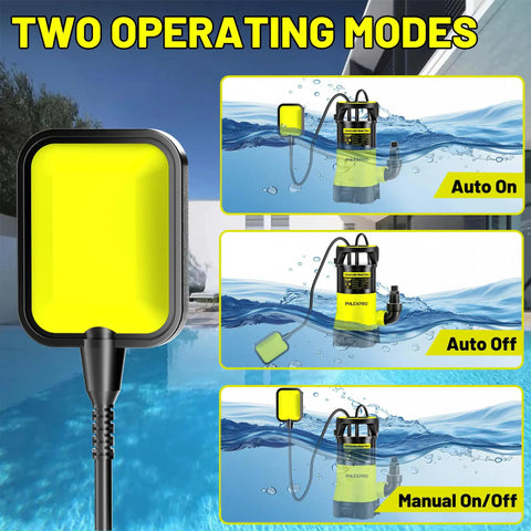 Diagram showing Beast Submersible Water Pump 1HP 5300GPH High Flow Transfer Pump with automatic float switch modes by a pool