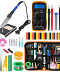 All In One Soldering Gear Kit With 60W Adjustable Temp And Digital Multimeter, Includes Five Tips, Desolder Pump, Case