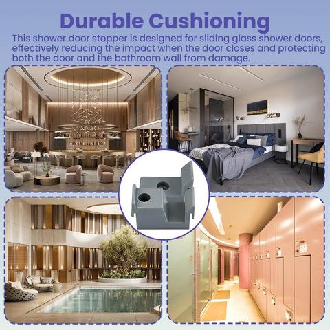 Heavy Duty Shower Door Bumpers And Sliding Glass Door Guides, Tough As Nails Anti Collision Stoppers utilized in modern bathroom designs.
