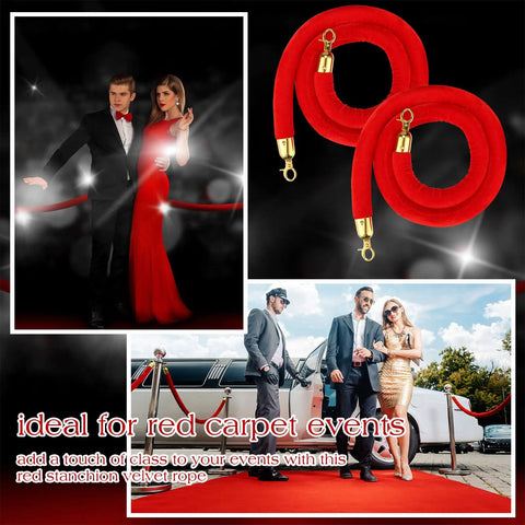 Six Pack Velvet Stanchion Rope Red Carpet Set With Gold Hooks 5 Foot Crowd Control Velvet Ropes For Events Theaters Grand Openings Hotels Graduation Parties Party Ready Barrier Kit