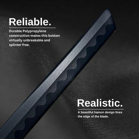 Close-up of Polypropylene Ninja Training Sword II One Piece Black Blade 34.25 Inch Length Lightweight 1 Lb Shinobi Weapon