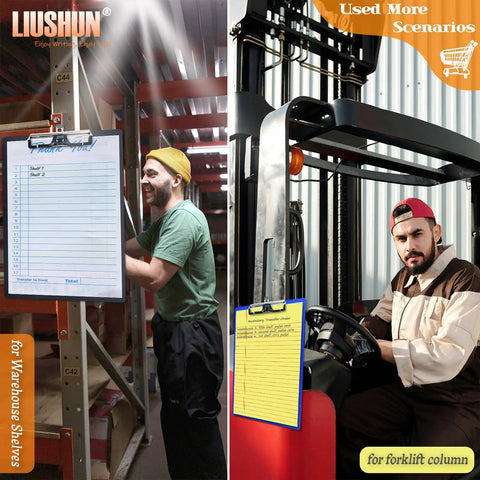 Warehouse worker using Magnetic Clipboard A4 Metal Clip Board With Heavy Duty Fixed Magnet Durable Contractor Grade Metal Panel
