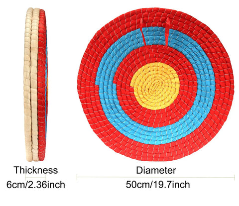 Traditional Solid Straw Archery Target With Colored Rope Face And Three Layer Design For Backyard Practice, 19.7 inch diameter