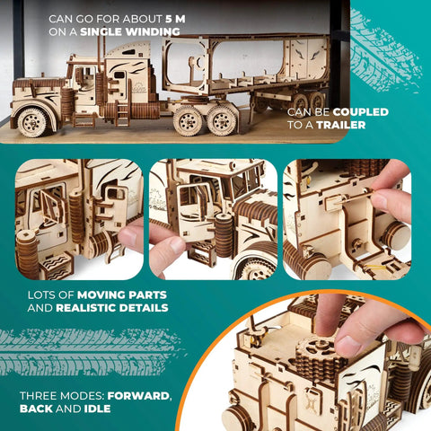 Heavy Truck 3D Wooden Puzzle Kit For Adults No Glue Needed No Tools Required Eco Friendly Plywood Brain Teaser Hobby Set For Model Builders And Home Decor, wooden truck with trailer
