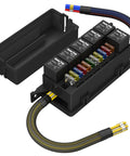 12V Fuse Relay Box With 6 Relays And 11 ATC And ATO Fuses, Prewired For Automotive And Marine Use, Heavy Duty 40A Relays, open view