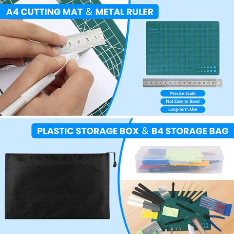 82 Piece Pro Model Tool Kit for Plastic Model Kits with A4 cutting mat, metal ruler, storage box, and B4 storage bag