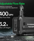 Adjustable flow rate of Ultra Quiet Submersible Water Pump 400 GPH Ideal For Pond, Fish Tank, Aquarium, And Hydroponics, 5.3 Ft Lift, 15W, 5 Ft Power Cord, Includes 3 Nozzles For Custom Flow