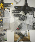 World War II Spitfire And BF109 1 To 32 Scale Building Block Set 2 In 1 Dual Model Kit Contents on Display