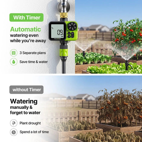 Sprinkler Timer For Garden Hose Programmable Watering Timer With Rain Delay Outdoor Automatic And Manual Set It And Forget It Drip Irrigation Controller System For Lawn Yard Greenhouse One Click Manual Watering in use