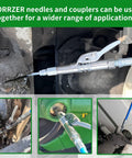 AORRZER narrow access grease gun needle and coupler set for precise lubrication in hard-to-reach areas, compatible with all grease guns